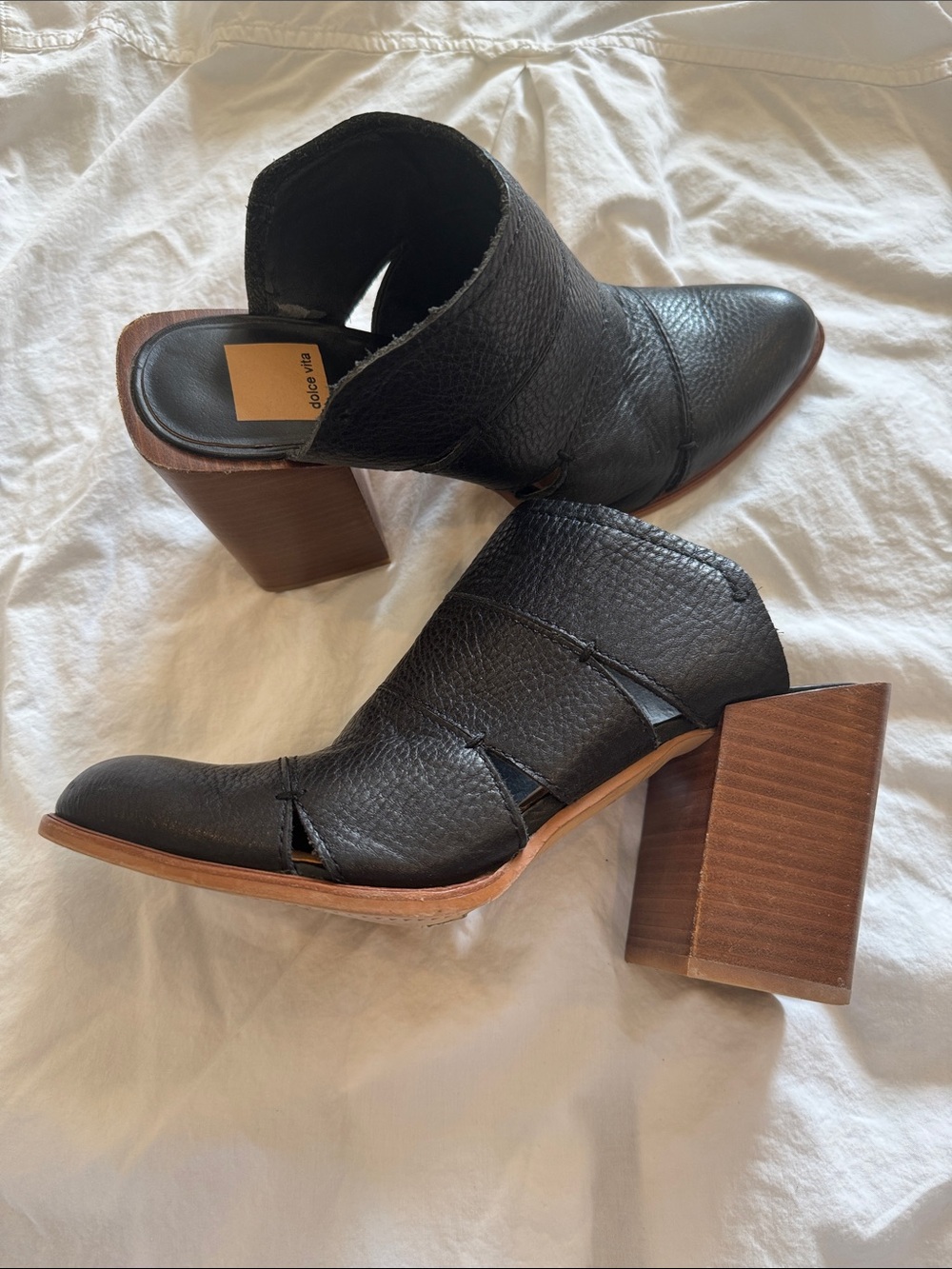 Dolce Vita Black Leather Cutout Block Heel Ankle Boots